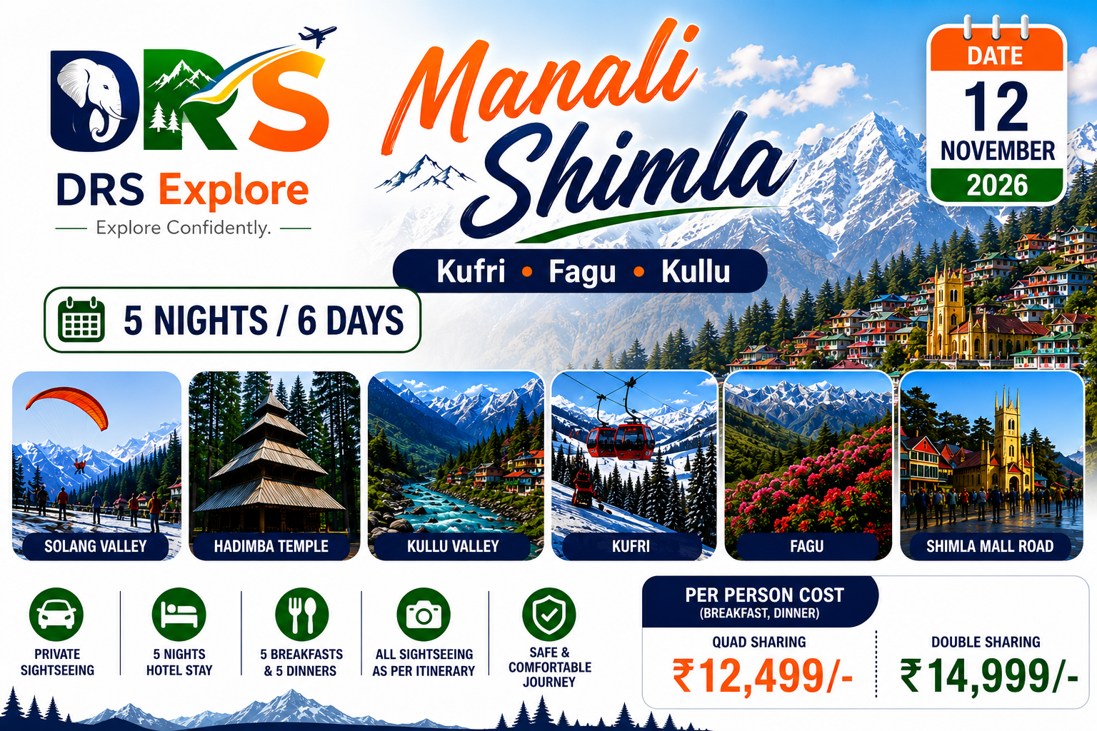 Manali & Shimla Tour Package | Kufri • Fagu • Kullu | 5 Nights / 6 Days
